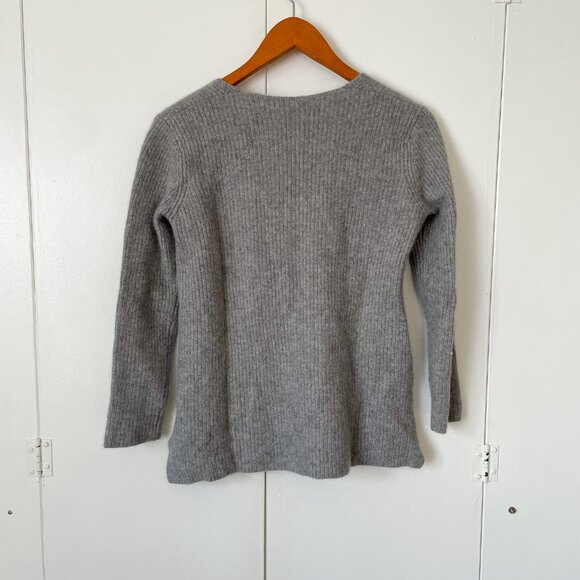 Vince 100% Cashmere Sweater Pullover Ribbed v-neck rib Grey, Size Small - Picture 2 of 8
